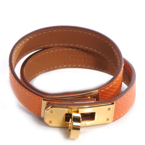 HERMES Epsom Kelly Double Tour Bracelet S Orange